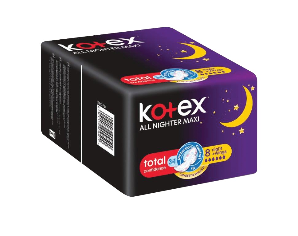 Kotex Pads All Night Wings Plus 8s