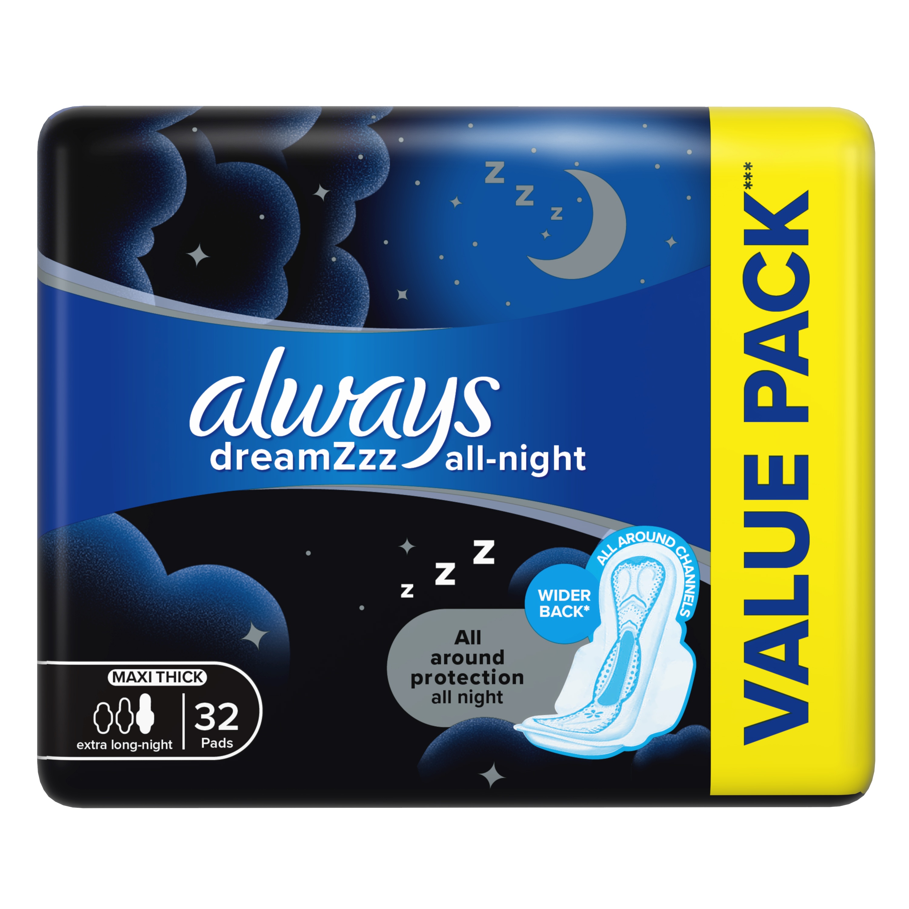 Always Pads Thick Mesh Quatro Pack All Night 32s